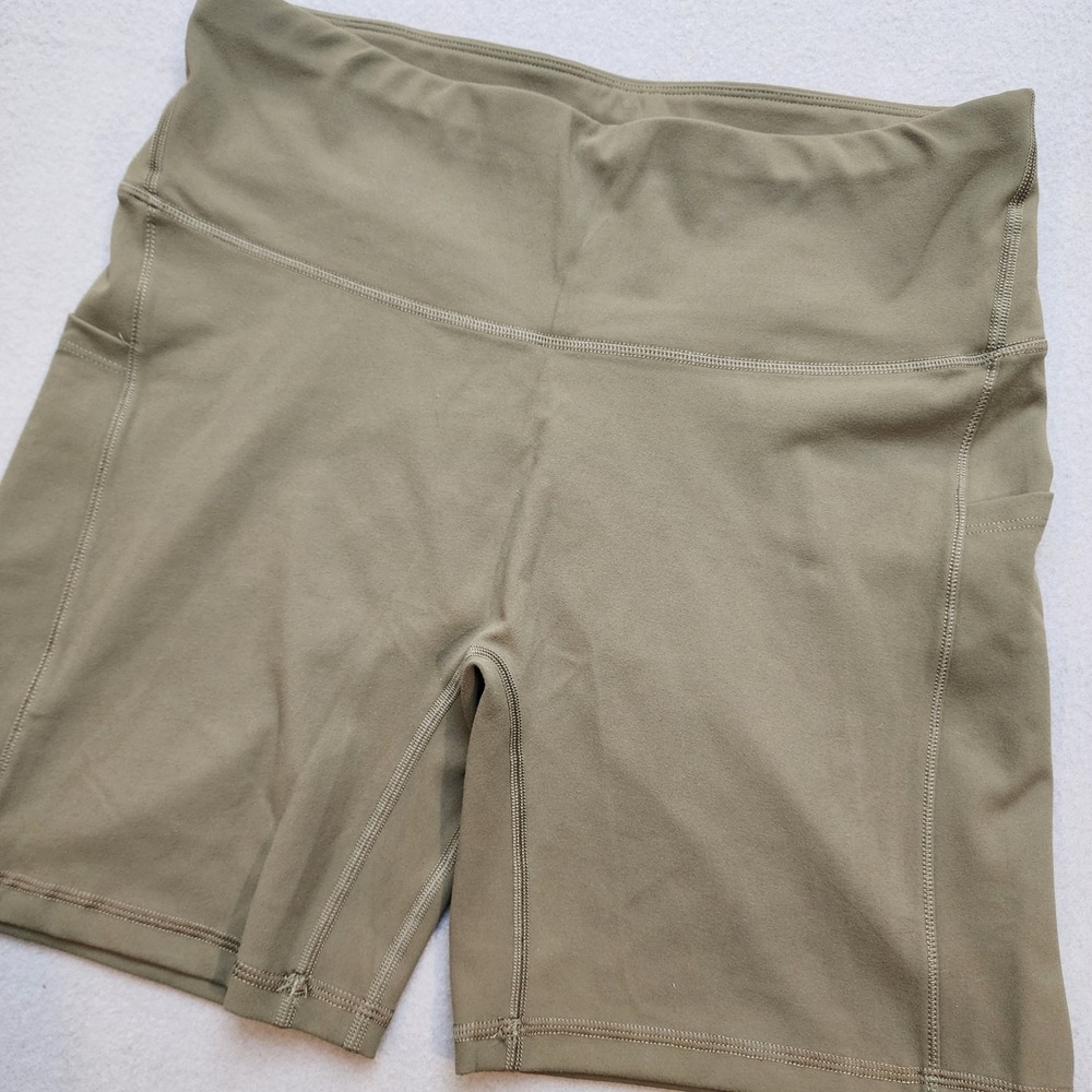 IUGA Women's Large High Waist Biker Shorts Olive Green Yoga Gym Pockets NWT